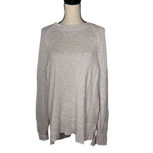 Grey Beige Crew Neck Long Sleeve Knit Sweater Women's Size Large L